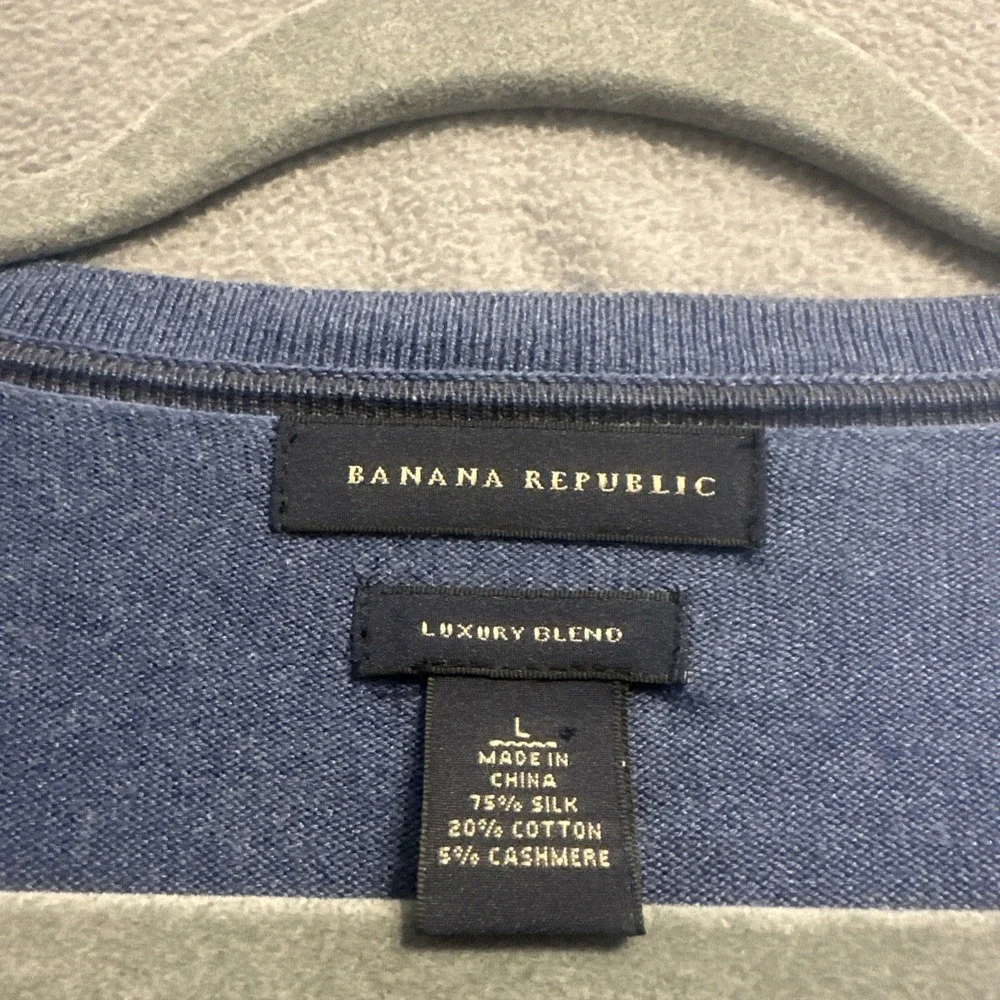 Banana Republic Silk Cashmere Cotton Sweater Mens Size L Blue V-Neck Lightweight